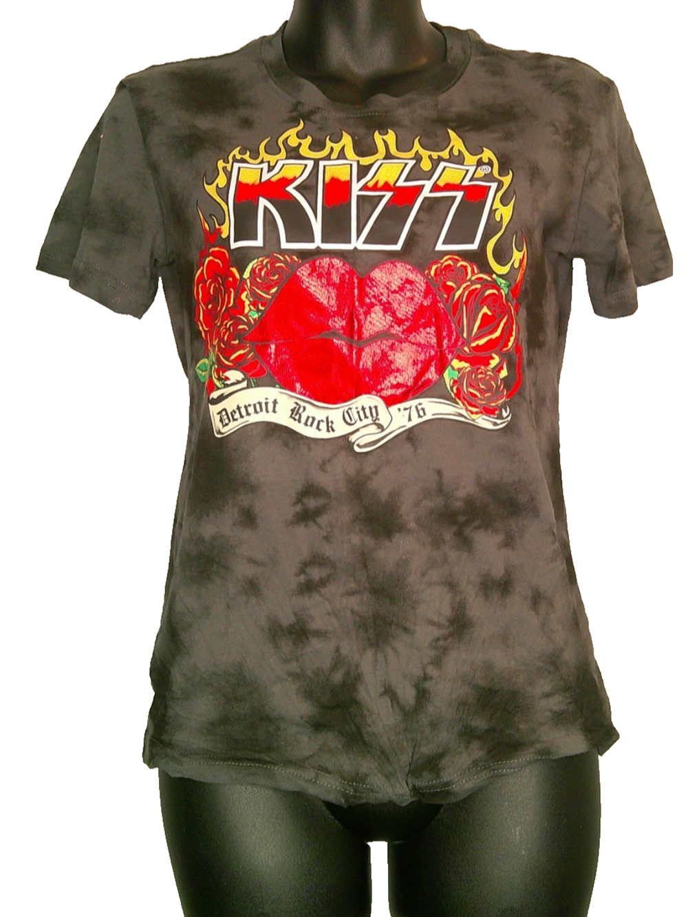 Kiss Detroit Rock City '76 - Women's XS Dark Gray tie Dye Short Sleeve T-shirt